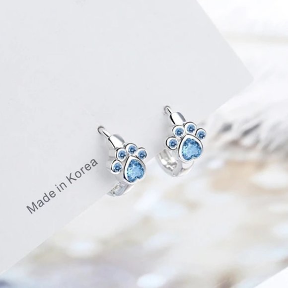 *NEW 925 Sterling Silver Diamond Paw Hoop Earrings - Picture 5 of 10